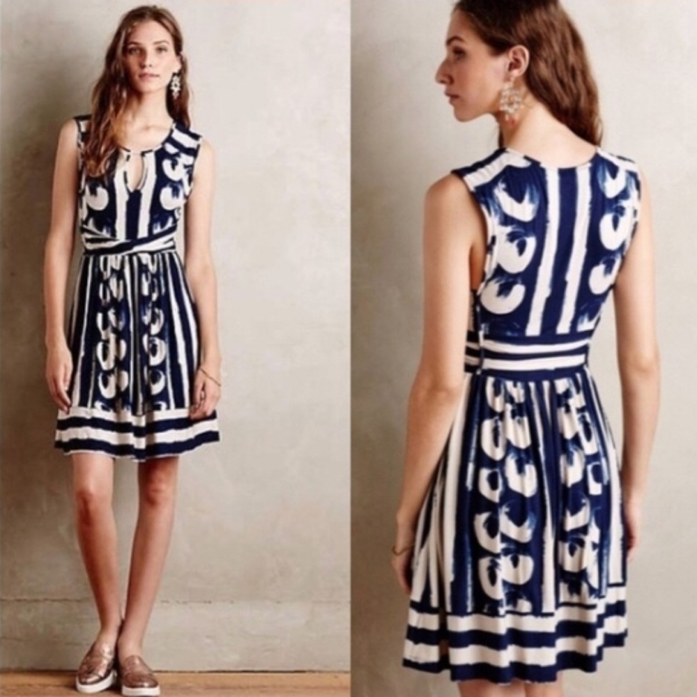 Maeve -Anthropologie Sennebec blue & cream dress